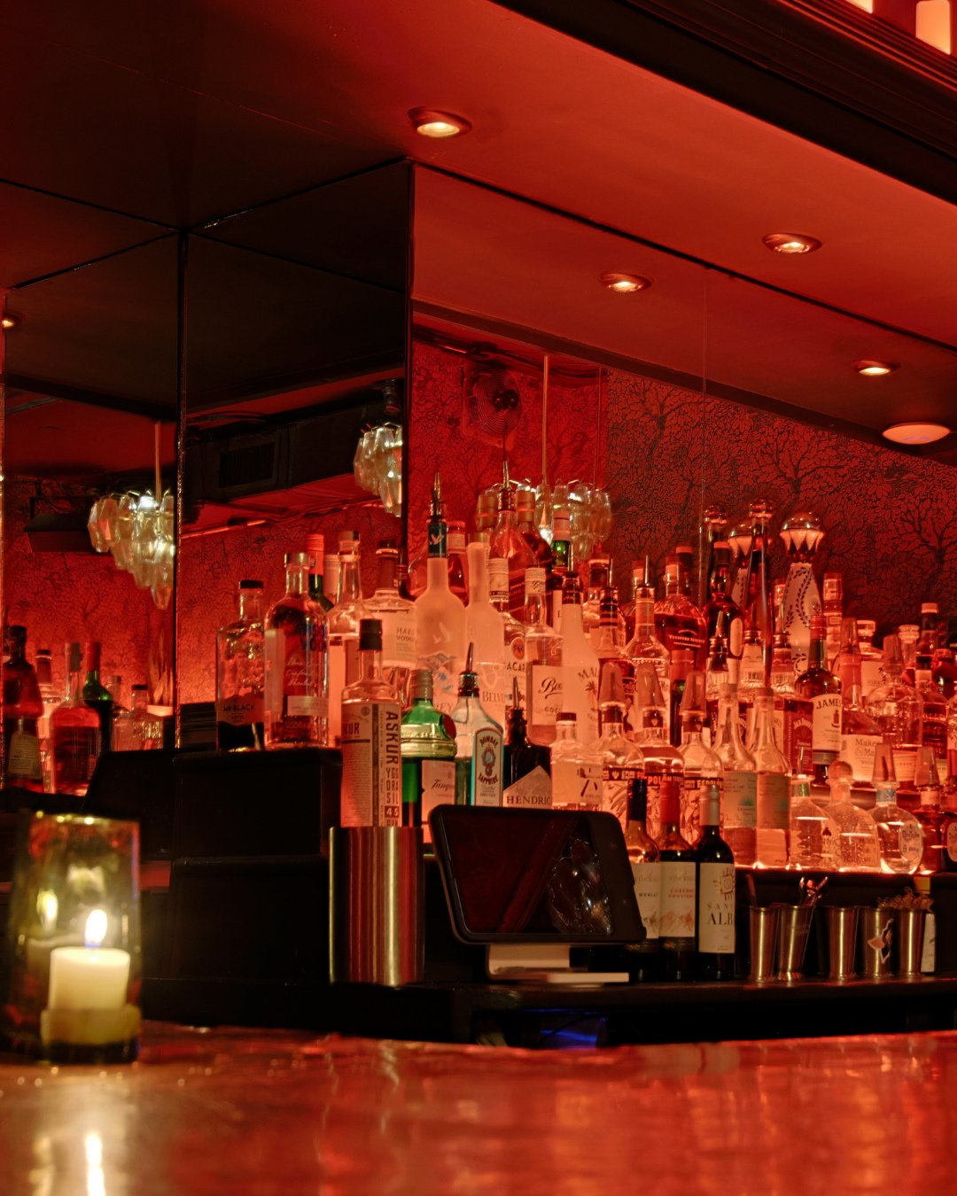 Back bar in red light