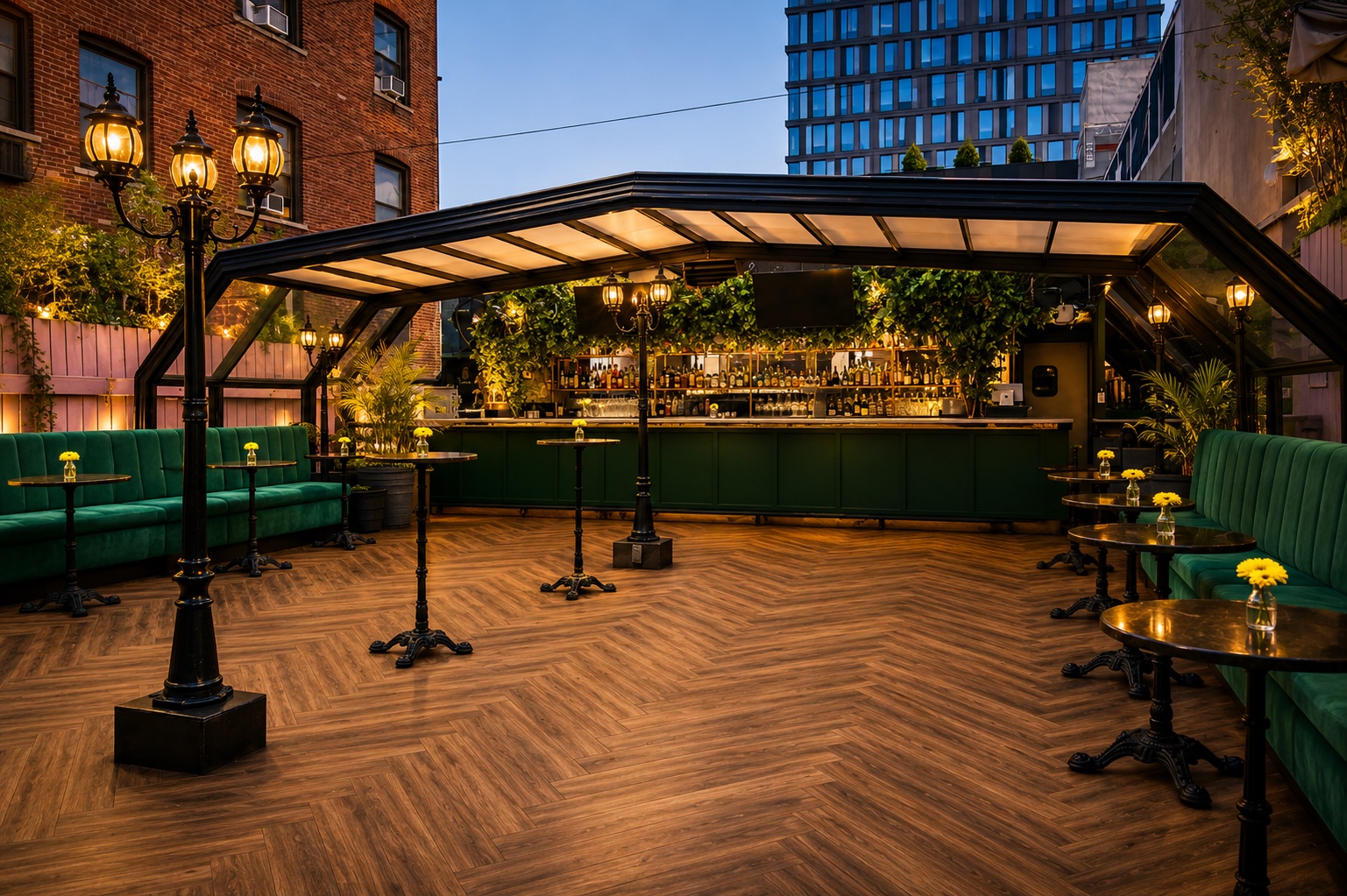 The Concord rooftop at dusk